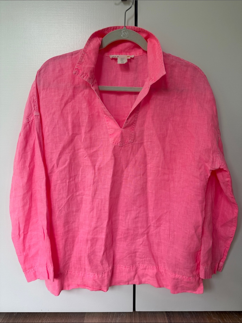 C&C California Hot Pink Linen V-Neck Tunic